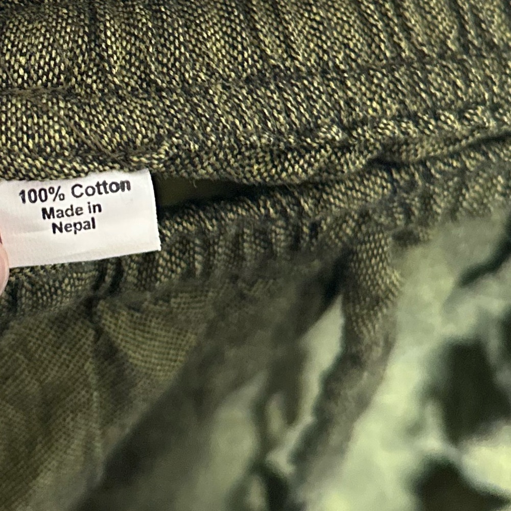 Nepal Drawstring Olive Green Pants Bohemian Handmade Pants os small - Picture 3 of 3